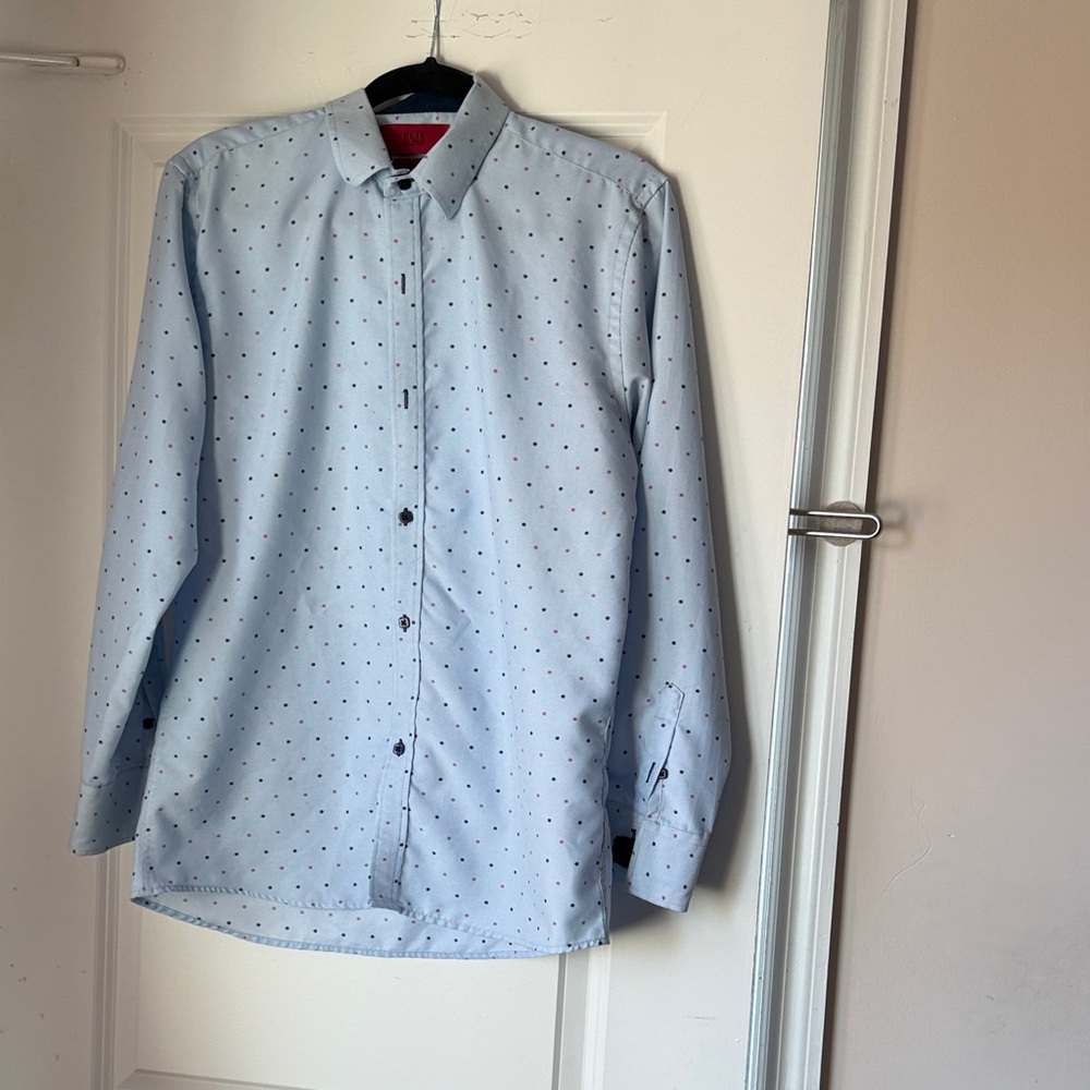 Men's Light Blue Micro-Dot Dress Shirt - Tailored Style